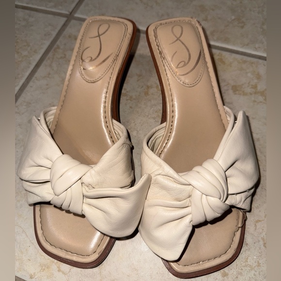 Sam Edelman Kitten Heels White Leather Sandals with Bows 6.5 - Picture 3 of 4
